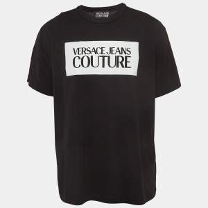 Versace Jeans Couture Black Logo Print Cotton Knit Half Sleeve T-Shirt XL