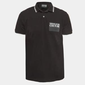 Versace Jeans Couture Black Logo Patch Cotton Pique Polo T-Shirt XL