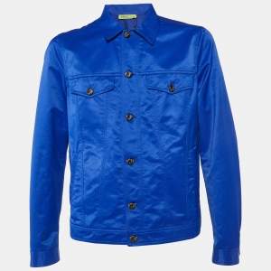 Versace Jeans Blue Cotton Blend Button Front Jacket L