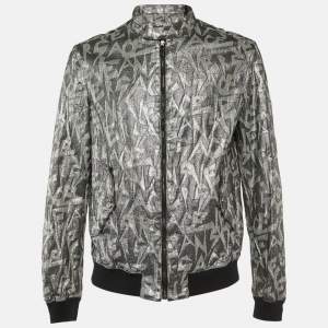Versace Jeans Silver Metallic Jacquard Bomber Jacket L