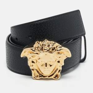 Versace Black Leather La Medusa Buckle Belt 95 CM