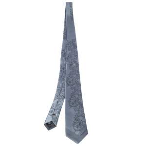 Pre Owned Versace Grey Baroque Patterned Jacquard Silk Tie