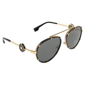 Versace Black Vintage Icon Pilot Clip On Aviator Sunglasses 