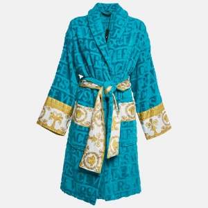 Versace Home Blue Monogram Medusa Amplified Terry Bathrobe S