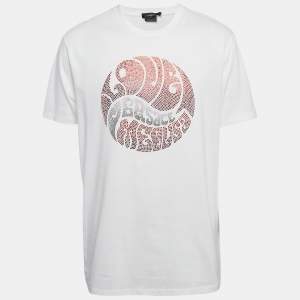 Versace White Rhinestone Logo Jersey Michel Fit T-Shirt M
