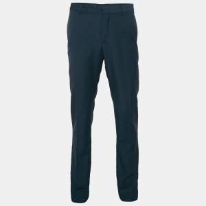 Versace Navy Blue Wool Straight Leg Formal Trousers L