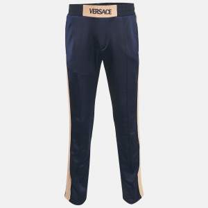 Versace Navy Blue Corduroy Trim Jersey Taylor Fit Track Pants S