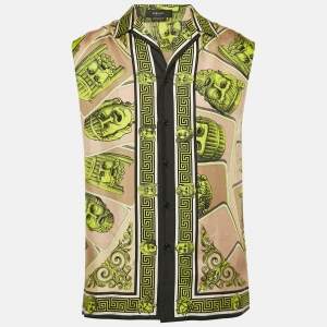 Versace Multicolor Printed Silk Button Front Sleeveless Shirt S