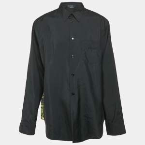 Versace Black Silk Blend and Printed Mesh Button Front Shirt 4XL