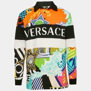 Versace Multicolor Miami Print Cotton Patch Detail Mitchel Polo T-Shirt M