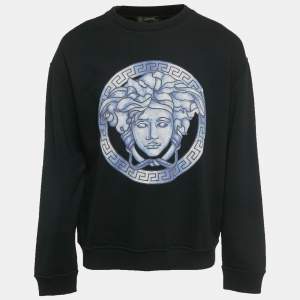 مملوكة مسبقًا Versace Black Medusa Head Printed Cotton Knit Pullover XXL  