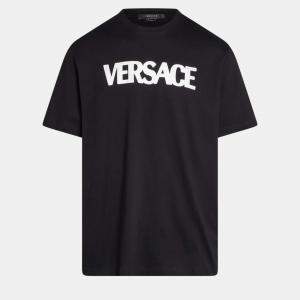 مملوكة مسبقًا Versace Logo Printed Black Cotton Tshirt