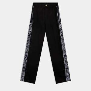 مملوكة مسبقًا Versace Logo Stripe Gabardine Black Cotton Trouser