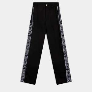 مملوكة مسبقًا Versace Logo Stripe Gabardine Black Cotton Trouser