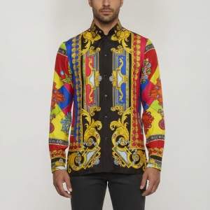 Pre Owned Versace Multicolor Baroque Print Silk Button Down Shirt M