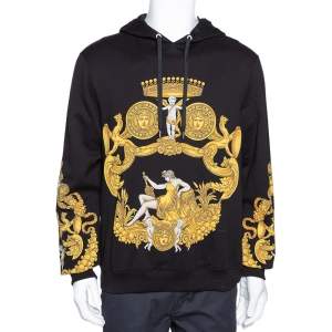 Versace Black & Yellow Baroque Print Cotton Hoodie XL