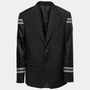 Versace Black Wool Greca Sleeves Single-Breasted Blazer L