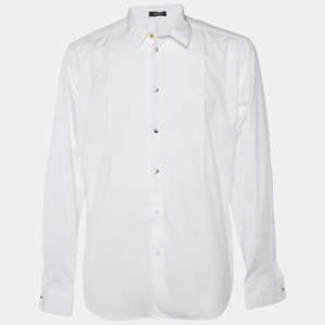 Versace White Cotton Crystal Button Detail Tailored Shirt XL