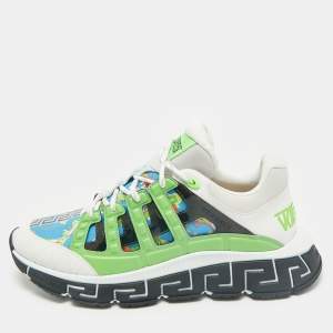 Versace Multicolor Leather and Canvas Trigreca Sneakers Size 46