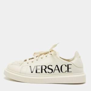 Versace Cream Leather Medusa Logo Low Top Sneakers Size 45