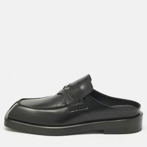 Pre Owned Versace Black Leather Square Toe Mules Size 44