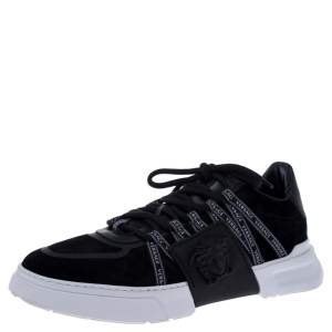 Versace Black Suede Leather And Rubber Medusa Lace Up Sneakers Size 42.5