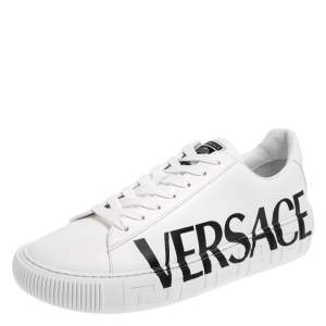 Versace White Leather Greca Logo Low Top Sneakers Size 42.5