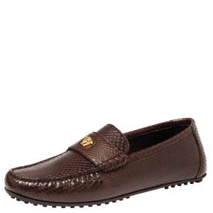 Versace Brown Snakeskin Leather Medusa Slip On Loafers Size 42