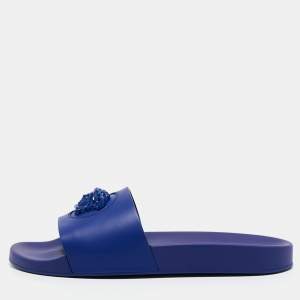 Versace Blue Rubber Medusa Head Flat Slides Size 46