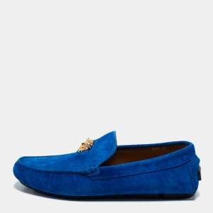 Versace Blue Suede Medusa Slip on Loafers Size 43