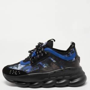 Versace Multicolor Baroque Print Mesh And Rubber Chain Reaction Sneakers Size 42
