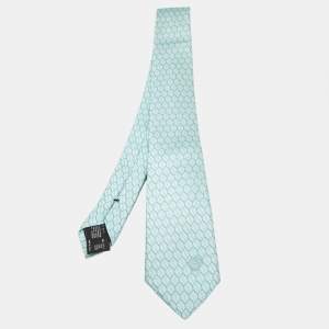 Versace Turquoise Blue Geometric Pattern Silk Tie 