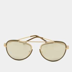 Pre Owned Versace Gold/Brown Mirrored MOD. 2193 Aviator Sunglasses