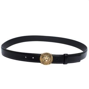 Pre Owned Versace Black Leather Classic Medusa Belt 105CM
