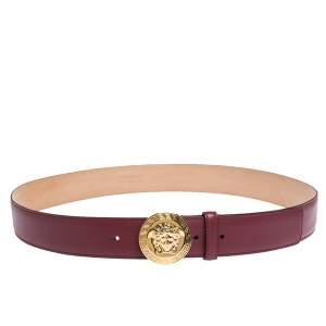 Pre Owned Versace Dark Pink Leather Medusa Belt 105CM