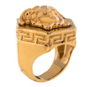 Versace Greca Patterned Medusa Hexagonal Ring Size EU 58