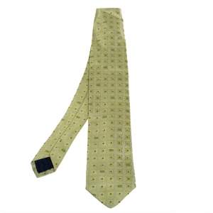 Pre Owned Versace Green Patterned Jacquard Silk Classic Tie