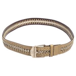 Pre Owned Versace Beige Leather Metal Braided Buckle Belt 110CM