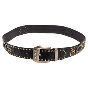 Pre Owned Versace Black Medusa Studded Buckle Belt 90CM