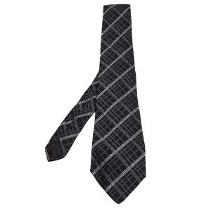 Versace Black Greca Motif Jacquard Silk Tie