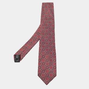 Versace Red Floral Motif Jacquard Silk Tie