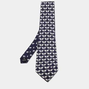 Versace Blue Elephant Printed Silk Tie