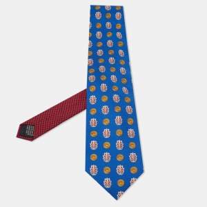 Gianni Versace Vintage Blue & Red Logo Printed Jacquard Tie