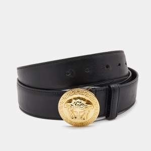Versace Black Leather Medusa Head Buckle Belt 115CM