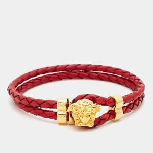 Versace Medusa Braided Leather Gold Tone Bracelet