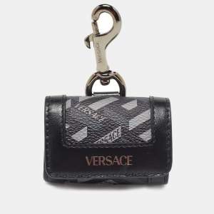 Versace Black/Grey Jacquard Coated Canvas and Leather Airpods Case