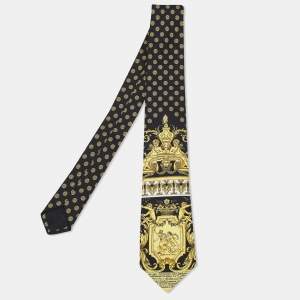 Versace Black Baroque Printed Silk Slim Tie