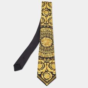 Versace  Black Baroque Printed Silk Slim Tie