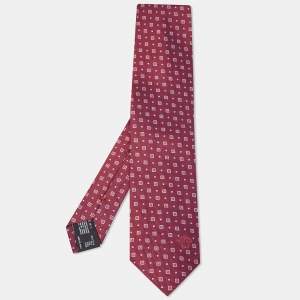 Versace Burgundy Geometric Pattern Silk Tie