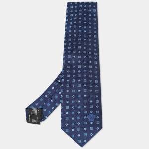 Versace Blue Square Pattern Jacquard Silk Tie